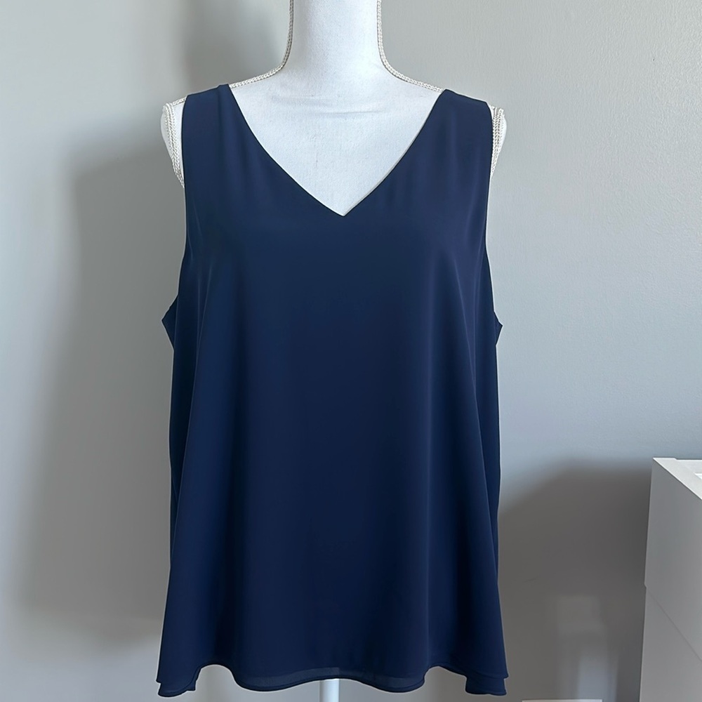 Lilly Pulitzer Navy Blue Reversible Florin Sleeveless V-neck Tank Size XL